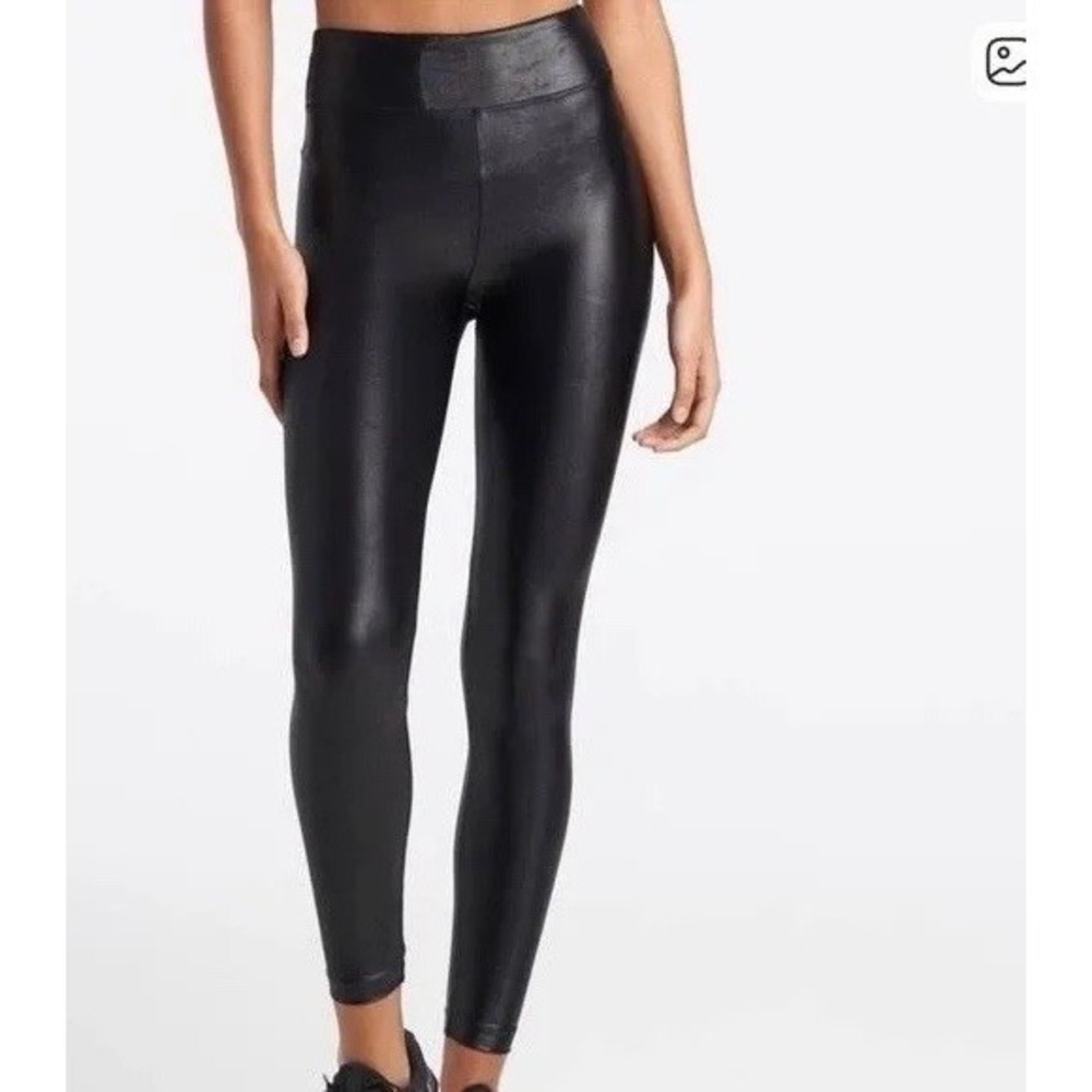 Koral Black Shiny High Rise Leggings Small Stretch Athletic Yoga Activewear